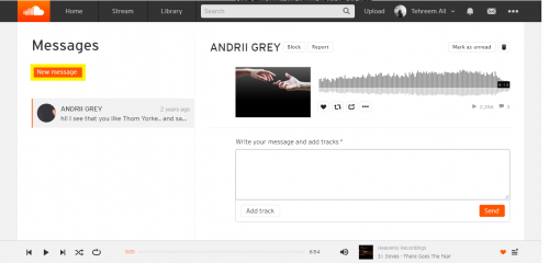 Writing a new message on the new revamped SoundCloud messaging service. 
