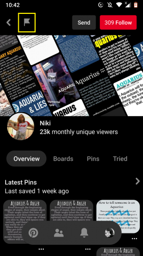 Block icon on Pinterest for Android. 