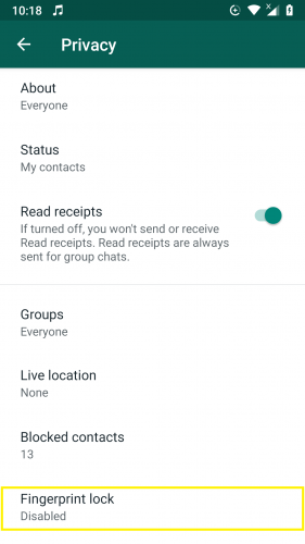 Fingerprint lock feature on WhatsApp.
