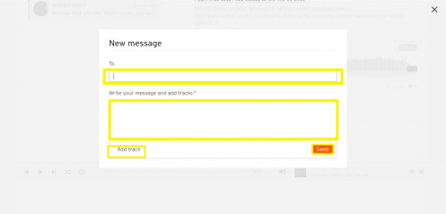 Typing in a recipient name and body of message on SoundCloud.