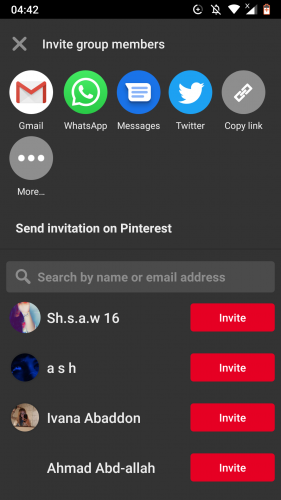 Inviting members to collaborate on a board on Pinterest.