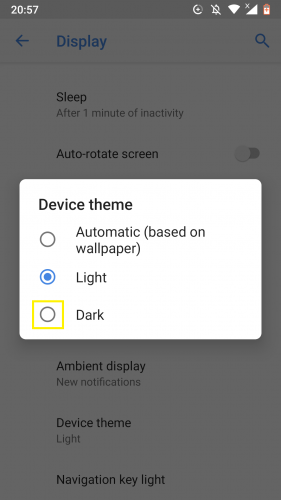 Enabling dark theme on Android Nougat