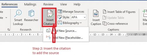 how to insert a citation in microsoft office