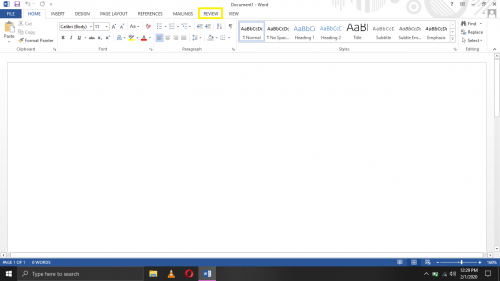 Review tab in Word 2013.