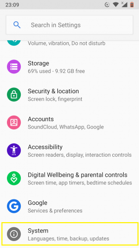 Accessing gestures via system to set gestures in Android 9 (Nougat).