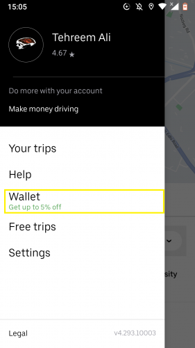 Uber wallet.