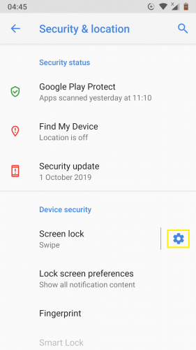 Accessing settings for security of Android Nougat device.