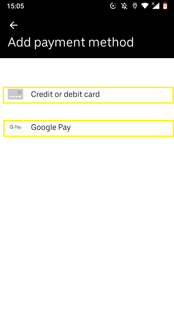 Uber for Android App How to Add and/or Change Payment Method