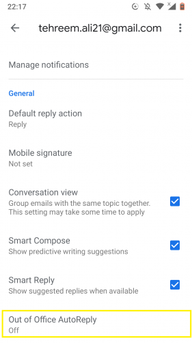 Out of office reply in Gmail. 