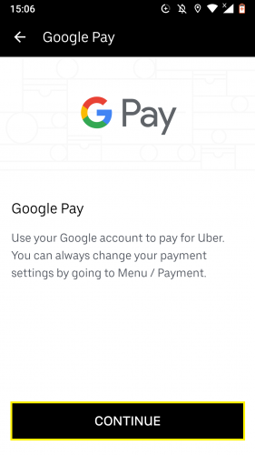 Adding Google pay as payment method on Uber for Android.