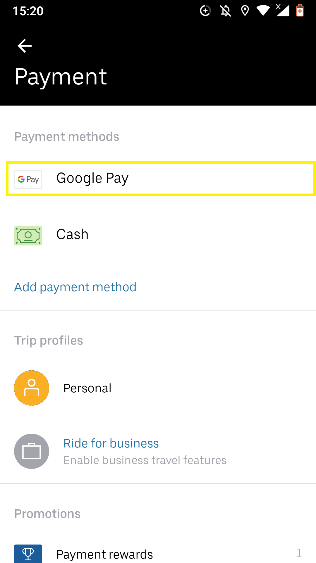 Uber for Android App How to Add and/or Change Payment Method