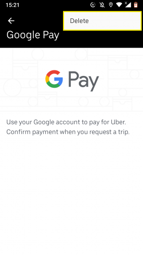 Removing an already exiting payment method from Uber android app.