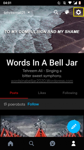 Accessing profile settings of Tumblr account on Android.