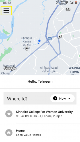 المزيد من الأيقونة على Uber لنظام Android.