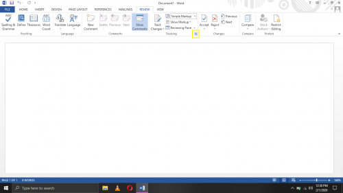 Change tracking options in Word 2013.