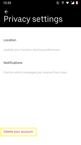 Delete your account in Uber for Android.