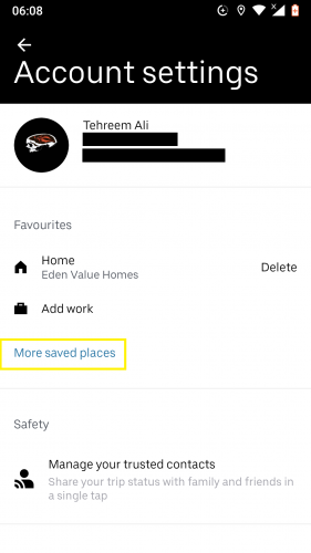More saved place in Uber for Android.