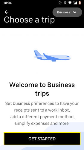 Getting started with a business profile on Uber for Android.