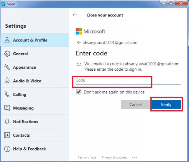 how to delete your skype account step 7