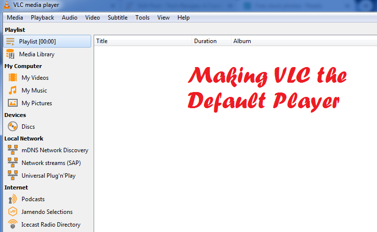 how to make vlc default player windows 8