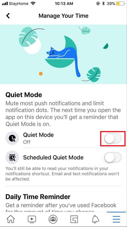 Facebook Quiet Mode Header