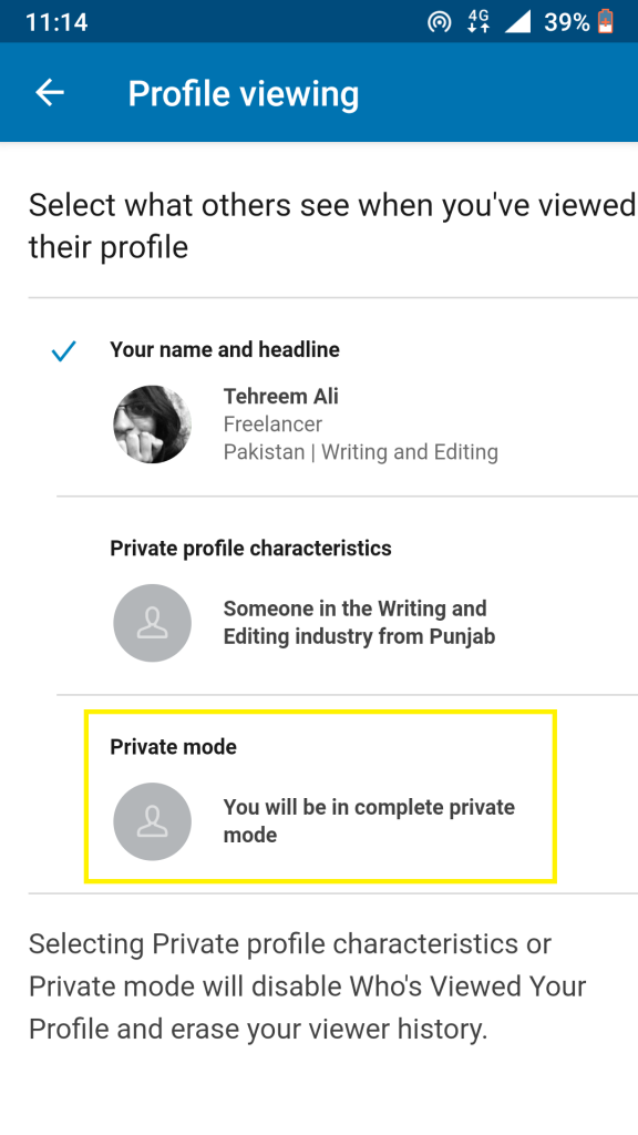 browse linkedin private mode