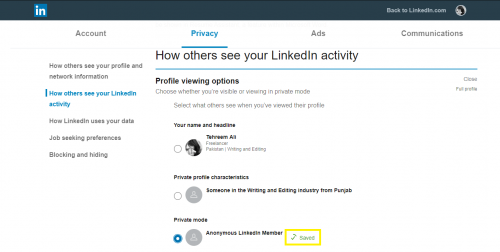 linkedin private mode 2020 linkedin private mode 2020