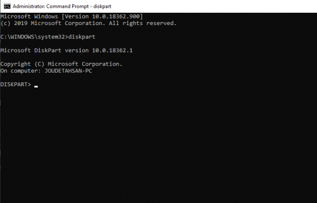 clean disk with command prompt