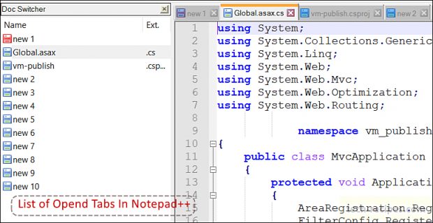 Notepad++ - List Of Opened Tabs