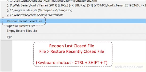 Notepad++ Tricks - Reopen Closed File 