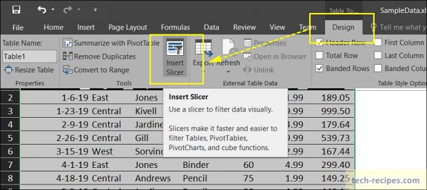 Insert Slicers Microsoft Excel