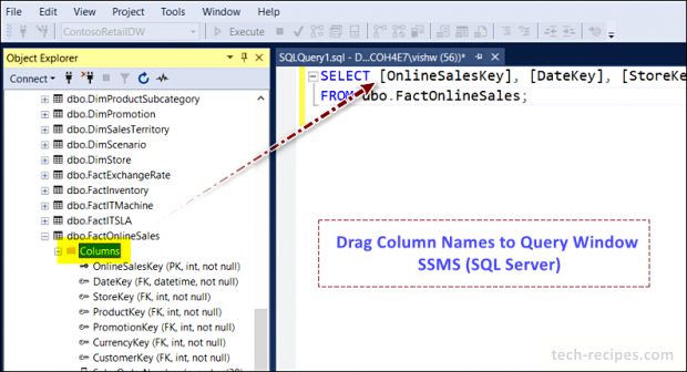 Drag Column Names to Query Window - SSMS - SQL Server