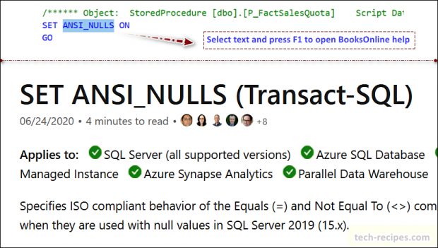 Shortcut to BooksOnline - SSMS - SQL Server