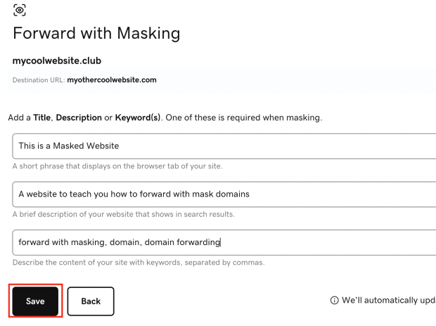 GoDaddy Domain Forwarding Option 1