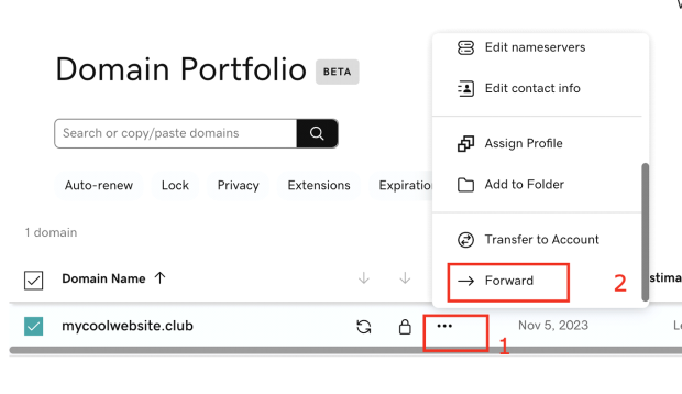 GoDaddy Domain Forwarding Step 6