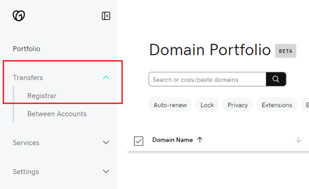 Transfer domain to GoDaddy Step 2