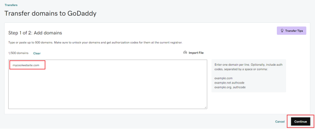 Transfer domain to GoDaddy Step 4