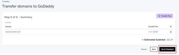Transfer domain to GoDaddy Step 5