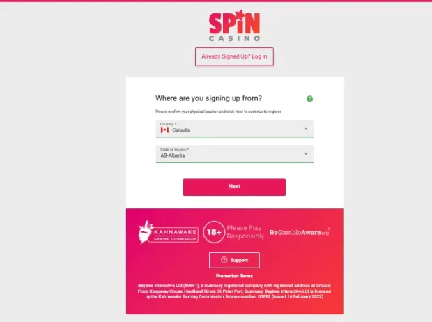 spin casino canada registration page