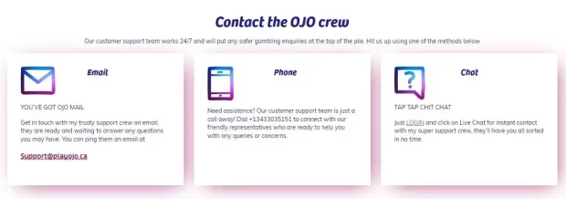 PlayOJO Casino Customer Support