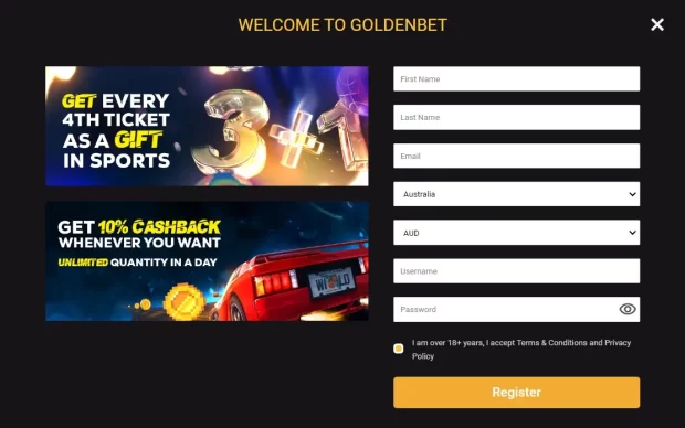 Goldenbet Registration Page