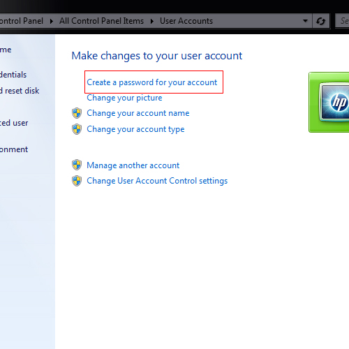 User Accounts Screen Windows 7