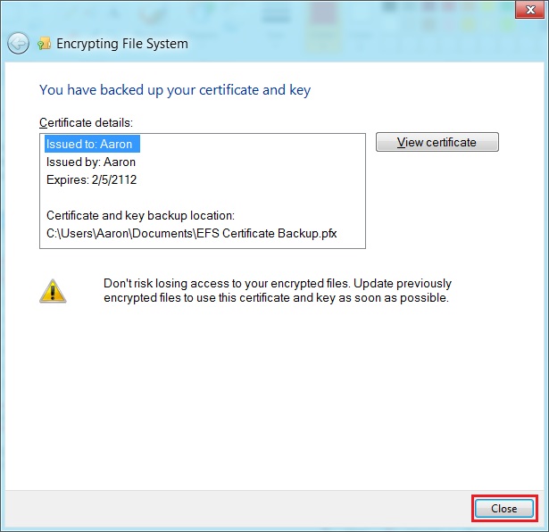 Create A File Encryption Certificate and Key For Windows 8