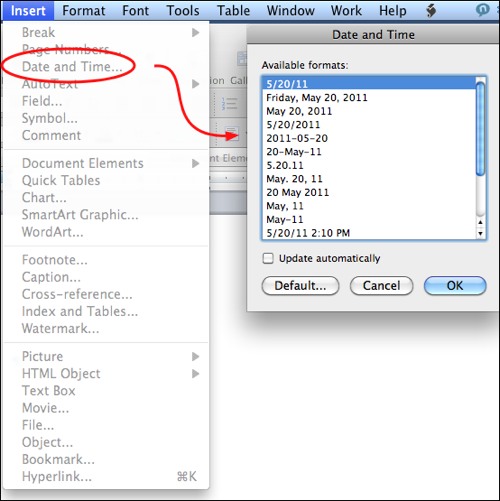 Word Insert Current Date and Time into Document