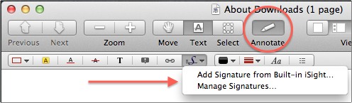 signature button on annotation toolbar
