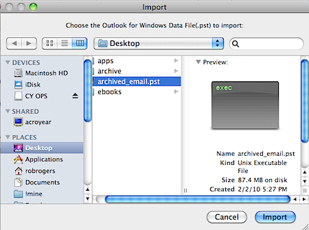 archive email outlook for mac 2011