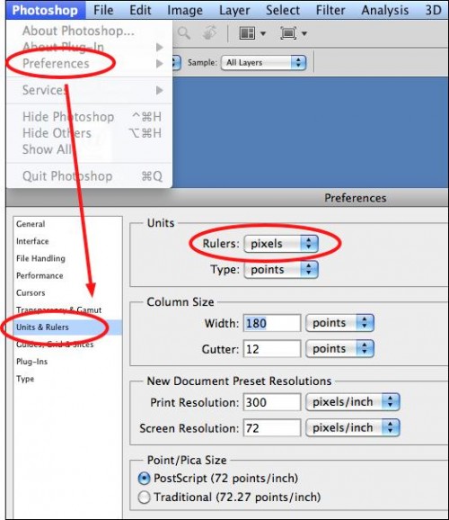 change units from inches to pixels