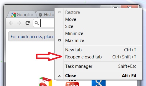 Google Chrome: Reopen Closed Tabs