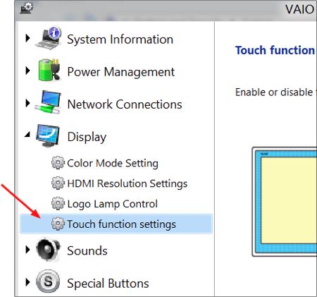 vaio-touch-fxn select touch function settings