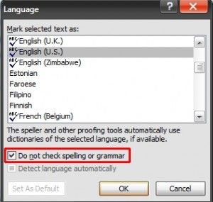 Word 2007/2010: How to Ignore Spelling and Grammar